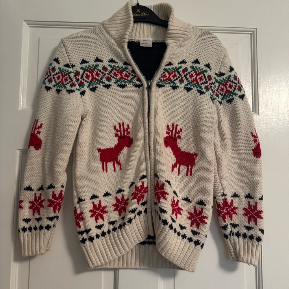 Hanna Andersson Cream and Red Zip-Up Sweater